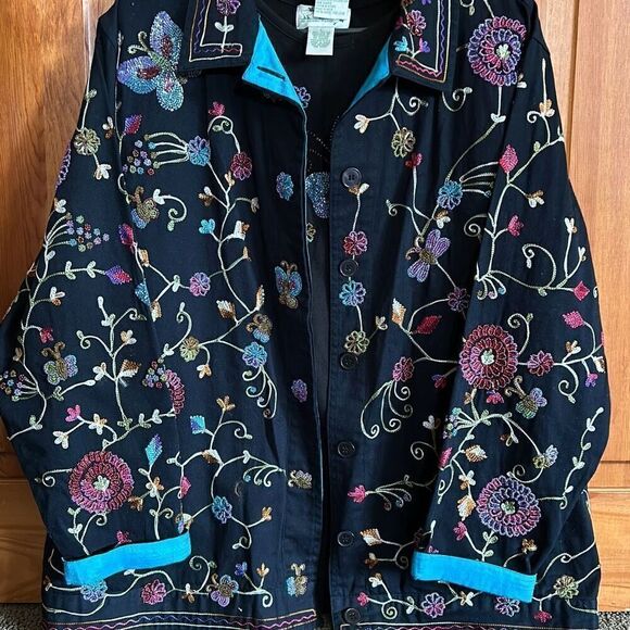 Quacker Factory Butterflies and Flowers Jacket and shirt Set Woman’s Large Beade - Picture 2 of 15